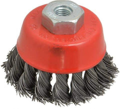 Value Collection - 2-3/8" Diam, M10x1.25 Threaded Arbor, Steel Fill Cup Brush - 0.02 Wire Diam, 12,500 Max RPM - Industrial Tool & Supply