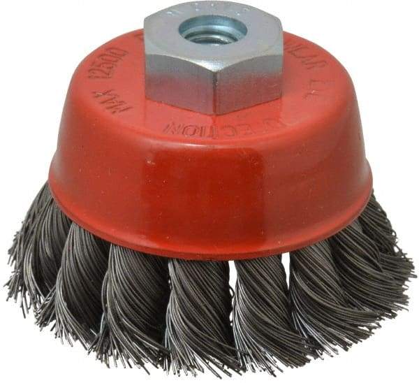 Value Collection - 2-3/8" Diam, M10x1.50 Threaded Arbor, Steel Fill Cup Brush - 0.0137 Wire Diam, 12,500 Max RPM - Industrial Tool & Supply
