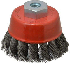 Value Collection - 2-3/8" Diam, M10x1.50 Threaded Arbor, Steel Fill Cup Brush - 0.0137 Wire Diam, 12,500 Max RPM - Industrial Tool & Supply