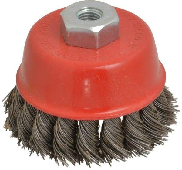 Value Collection - 2-5/8" Diam, M10x1.25 Threaded Arbor, Steel Fill Cup Brush - 0.02 Wire Diam, 12,500 Max RPM - Industrial Tool & Supply