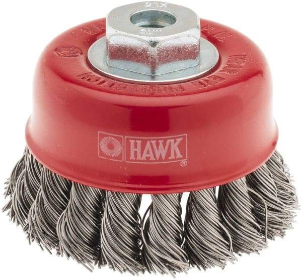 Value Collection - 2-5/8" Diam, M10x1.50 Threaded Arbor, Steel Fill Cup Brush - 0.02 Wire Diam, 12,500 Max RPM - Industrial Tool & Supply
