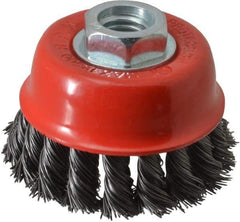 Value Collection - 2-5/8" Diam, 5/8-11 Threaded Arbor, Steel Fill Cup Brush - 0.02 Wire Diam, 12,500 Max RPM - Industrial Tool & Supply