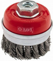 Value Collection - 3" Diam, M10x1.50 Threaded Arbor, Steel Fill Cup Brush - 0.02 Wire Diam, 11,000 Max RPM - Industrial Tool & Supply