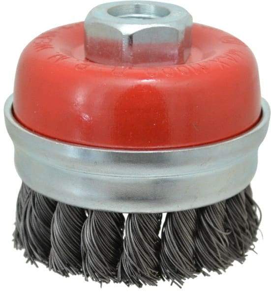 Value Collection - 3" Diam, 5/8-11 Threaded Arbor, Steel Fill Cup Brush - 0.02 Wire Diam, 11,000 Max RPM - Industrial Tool & Supply