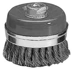 Value Collection - 5" Diam, M16x2.00 Threaded Arbor, Steel Fill Cup Brush - 0.0137 Wire Diam, 6,500 Max RPM - Industrial Tool & Supply