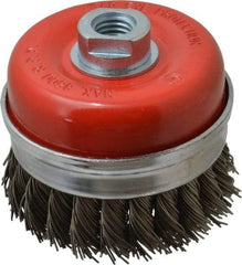 Value Collection - 3-3/16" Diam, 5/8-11 Threaded Arbor, Steel Fill Cup Brush - 0.0314 Wire Diam, 8,500 Max RPM - Industrial Tool & Supply