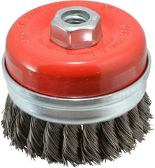 Value Collection - 3-3/16" Diam, 5/8-11 Threaded Arbor, Steel Fill Cup Brush - 0.02 Wire Diam, 8,500 Max RPM - Industrial Tool & Supply