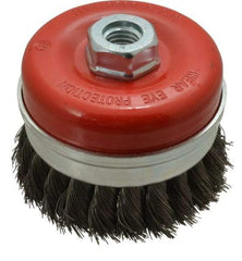 Value Collection - 3-3/16" Diam, 5/8-11 Threaded Arbor, Steel Fill Cup Brush - 0.0137 Wire Diam, 8,500 Max RPM - Industrial Tool & Supply