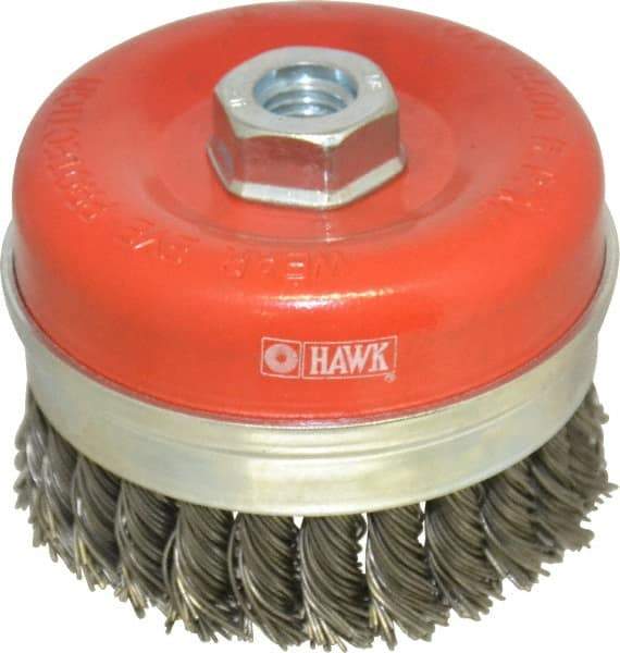 Value Collection - 4" Diam, 5/8-11 Threaded Arbor, Steel Fill Cup Brush - 0.0314 Wire Diam, 8,500 Max RPM - Industrial Tool & Supply
