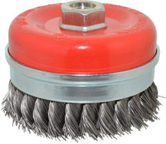 Value Collection - 4" Diam, 5/8-11 Threaded Arbor, Steel Fill Cup Brush - 0.02 Wire Diam, 8,500 Max RPM - Industrial Tool & Supply