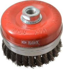 Value Collection - 4" Diam, M16x2.00 Threaded Arbor, Steel Fill Cup Brush - 0.02 Wire Diam, 8,500 Max RPM - Industrial Tool & Supply