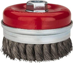Value Collection - 4" Diam, 5/8-11 Threaded Arbor, Steel Fill Cup Brush - 0.0137 Wire Diam, 8,500 Max RPM - Industrial Tool & Supply