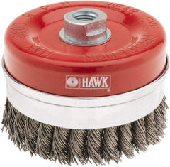 Value Collection - 4-3/8" Diam, M16x2.00 Threaded Arbor, Steel Fill Cup Brush - 0.0314 Wire Diam, 6,500 Max RPM - Industrial Tool & Supply