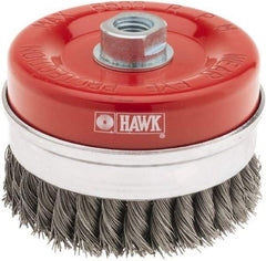 Value Collection - 4-3/8" Diam, M16x2.00 Threaded Arbor, Steel Fill Cup Brush - 0.02 Wire Diam, 6,500 Max RPM - Industrial Tool & Supply