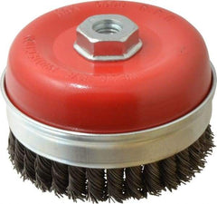 Value Collection - 5" Diam, 5/8-11 Threaded Arbor, Steel Fill Cup Brush - 0.0314 Wire Diam, 6,500 Max RPM - Industrial Tool & Supply