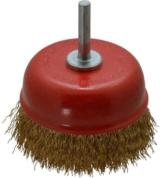 Value Collection - 3" Diam, 1/4" Shank Diam, Steel Fill Cup Brush - 0.012 Wire Diam, 6,000 Max RPM - Industrial Tool & Supply