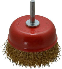 Value Collection - 3" Diam, 1/4" Shank Diam, Steel Fill Cup Brush - 0.012 Wire Diam, 6,000 Max RPM - Industrial Tool & Supply