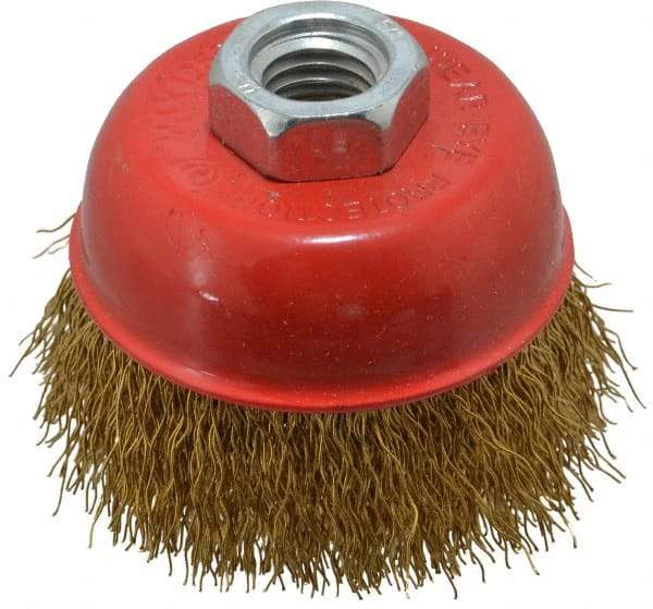 Value Collection - 3" Diam, 5/8-11 Threaded Arbor, Steel Fill Cup Brush - 0.015 Wire Diam, 12,500 Max RPM - Industrial Tool & Supply