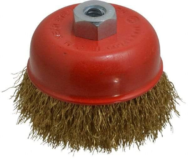 Value Collection - 3" Diam, M10x1.50 Threaded Arbor, Steel Fill Cup Brush - 0.012 Wire Diam, 12,500 Max RPM - Industrial Tool & Supply