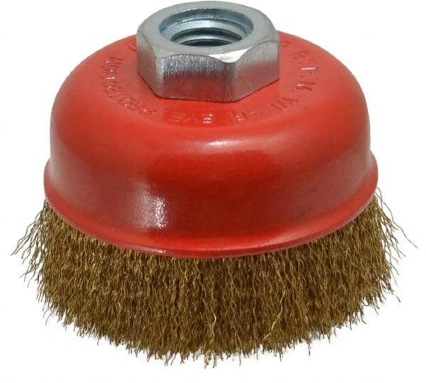 Value Collection - 3" Diam, 5/8-11 Threaded Arbor, Steel Fill Cup Brush - 0.008 Wire Diam, 12,500 Max RPM - Industrial Tool & Supply