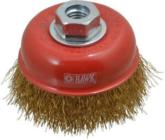 Value Collection - 4" Diam, 5/8-11 Threaded Arbor, Steel Fill Cup Brush - 0.015 Wire Diam, 8,500 Max RPM - Industrial Tool & Supply