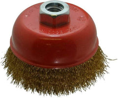 Value Collection - 4" Diam, 5/8-11 Threaded Arbor, Steel Fill Cup Brush - 0.012 Wire Diam, 8,500 Max RPM - Industrial Tool & Supply