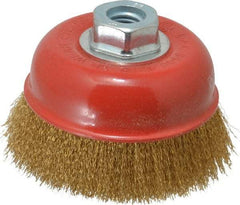 Value Collection - 4" Diam, 5/8-11 Threaded Arbor, Steel Fill Cup Brush - 0.008 Wire Diam, 8,500 Max RPM - Industrial Tool & Supply