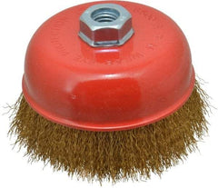 Value Collection - 5" Diam, 5/8-11 Threaded Arbor, Steel Fill Cup Brush - 0.012 Wire Diam, 6,500 Max RPM - Industrial Tool & Supply
