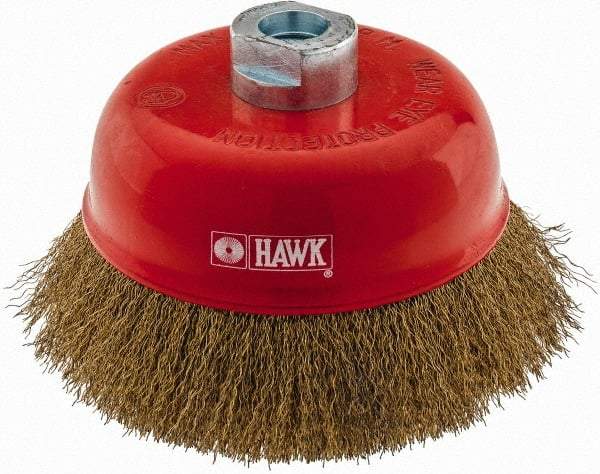 Value Collection - 5" Diam, M16x2.00 Threaded Arbor, Steel Fill Cup Brush - 0.008 Wire Diam, 6,500 Max RPM - Industrial Tool & Supply
