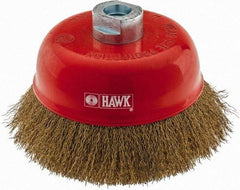 Value Collection - 5" Diam, M16x2.00 Threaded Arbor, Steel Fill Cup Brush - 0.008 Wire Diam, 6,500 Max RPM - Industrial Tool & Supply