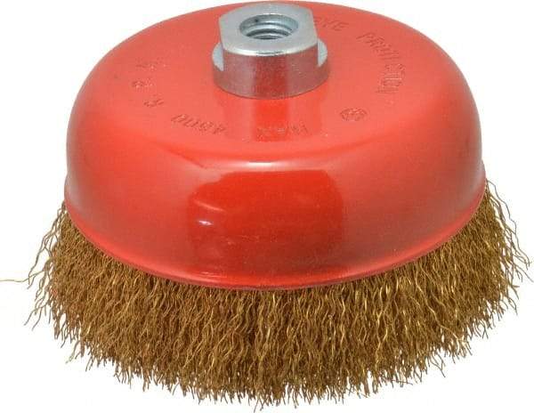 Value Collection - 6" Diam, 5/8-11 Threaded Arbor, Steel Fill Cup Brush - 0.015 Wire Diam, 4,500 Max RPM - Industrial Tool & Supply
