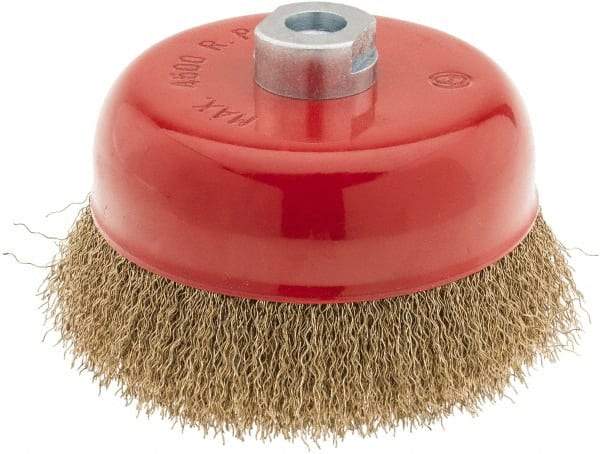 Value Collection - 6" Diam, M16x2.00 Threaded Arbor, Steel Fill Cup Brush - 0.015 Wire Diam, 4,500 Max RPM - Industrial Tool & Supply