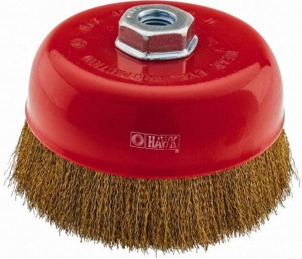 Value Collection - 6" Diam, M16x2.00 Threaded Arbor, Steel Fill Cup Brush - 0.008 Wire Diam, 4,500 Max RPM - Industrial Tool & Supply