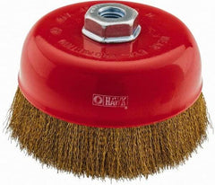 Value Collection - 6" Diam, M16x2.00 Threaded Arbor, Steel Fill Cup Brush - 0.008 Wire Diam, 4,500 Max RPM - Industrial Tool & Supply
