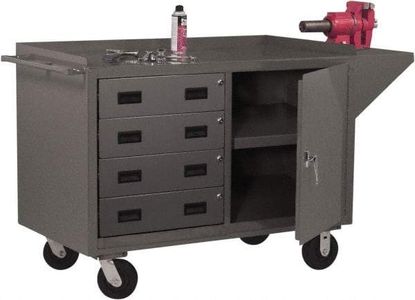 Durham - 2,000 Lb Capacity, 1 Shelf, 4 Drawer, 2 Door Mobile Cabinet - 60" Wide x 24" Deep x 38" High, Steel, Gray - Industrial Tool & Supply