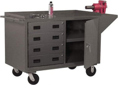 Durham - 2,000 Lb Capacity, 1 Shelf, 4 Drawer, 2 Door Mobile Cabinet - 60" Wide x 24" Deep x 38" High, Steel, Gray - Industrial Tool & Supply