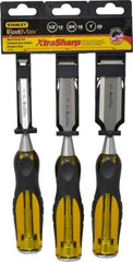 Stanley - 3 Piece Wood Chisel Set - 9" OAL, Sizes Included 1/2 to 1" - Industrial Tool & Supply