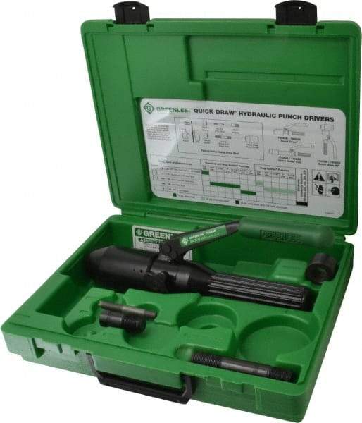 Greenlee - 5 Piece, 22.5" Punch Hole Diam, Hydraulic Punch Driver Kit - Round Punch, 10 Gage Mild Steel - Industrial Tool & Supply