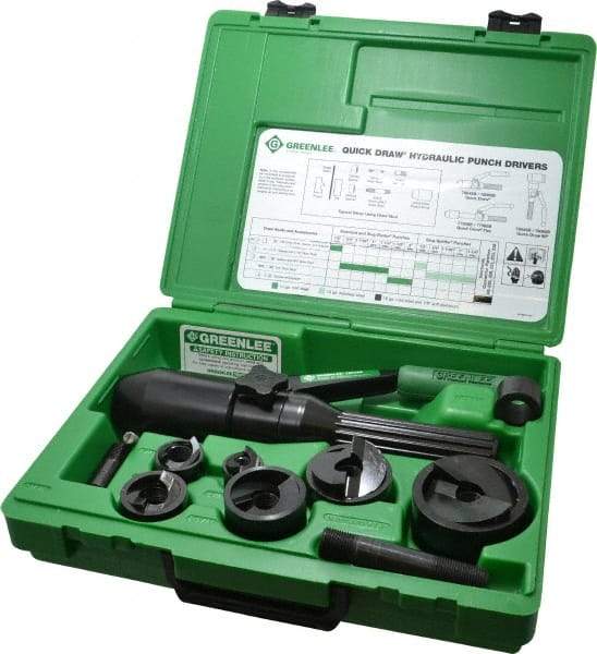 Greenlee - 11 Piece, 61.5mm Punch Hole Diam, Hydraulic Punch Driver Kit - Round Punch, 10 Gage Mild Steel - Industrial Tool & Supply