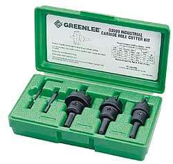 Greenlee - 5 Piece, 7/8" to 1-3/8" Saw Diam, Hole Saw Kit - Carbide-Tipped, Pilot Drill Model No. 123CT, Includes 3 Hole Saws - Industrial Tool & Supply