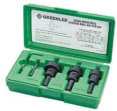Greenlee - 5 Piece, 7/8" to 1-3/8" Saw Diam, Hole Saw Kit - Carbide-Tipped, Pilot Drill Model No. 123CT, Includes 3 Hole Saws - Industrial Tool & Supply