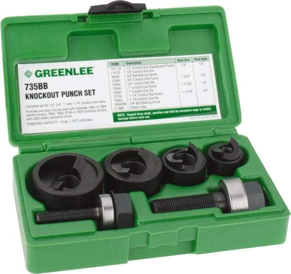Greenlee - 11 Piece, 1/2 to 1-1/4" Punch Hole Diam, Manual Knockout Set - Round Punch, 10 Gage Mild Steel - Industrial Tool & Supply
