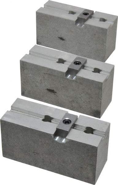 Abbott Workholding Products - 8" & Up Chuck Capacity, Tongue & Groove Attachment, Square Soft Lathe Chuck Jaw - 3 Jaws, Aluminum, 1-3/4" Btw Mount Hole Ctrs, 4" Long x 1-1/2" Wide x 2" High, 5/16" Groove, 3/8" Fastener - Industrial Tool & Supply