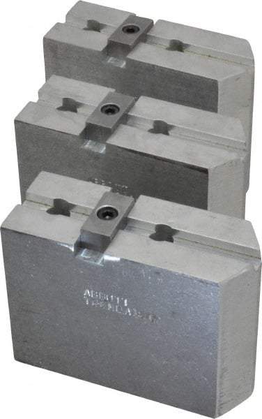 Abbott Workholding Products - 8" & Up Chuck Capacity, Tongue & Groove Attachment, Square Soft Lathe Chuck Jaw - 3 Jaws, Aluminum, 1-3/4" Btw Mount Hole Ctrs, 4" Long x 1-1/2" Wide x 3" High, 5/16" Groove, 3/8" Fastener - Industrial Tool & Supply