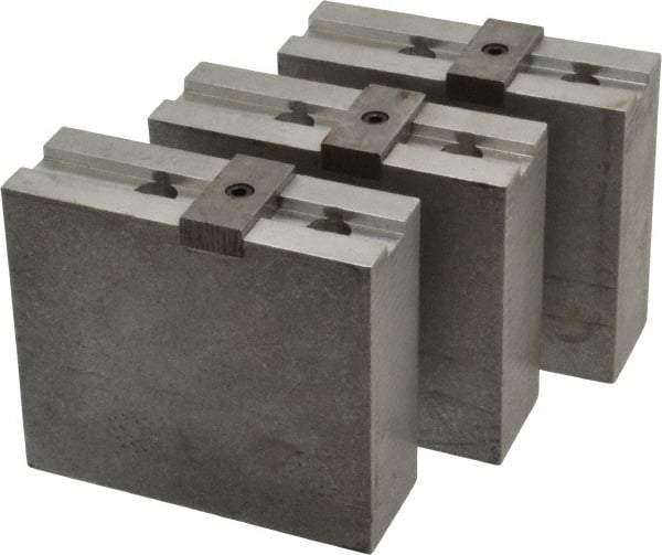 Abbott Workholding Products - 10" & Up Chuck Capacity, Tongue & Groove Attachment, Square Soft Lathe Chuck Jaw - 3 Jaws, Aluminum, 2-1/8" Btw Mount Hole Ctrs, 4-1/2" Long x 1-1/2" Wide x 4" High, 1/2" Groove, 1/2" Fastener - Industrial Tool & Supply