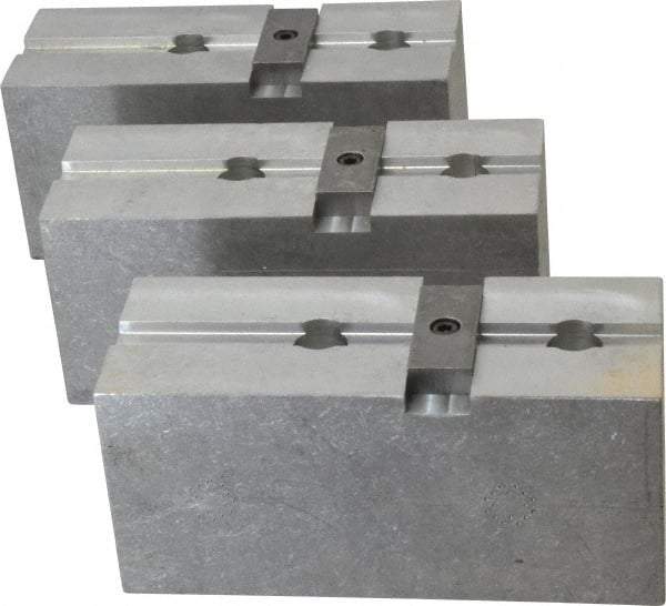 Abbott Workholding Products - 15 to 18" Chuck Capacity, Tongue & Groove Attachment, Square Soft Lathe Chuck Jaw - 3 Jaws, Aluminum, 3" Btw Mount Hole Ctrs, 6-1/2" Long x 2-1/2" Wide x 3" High, 1/2" Groove, 5/8" Fastener - Industrial Tool & Supply