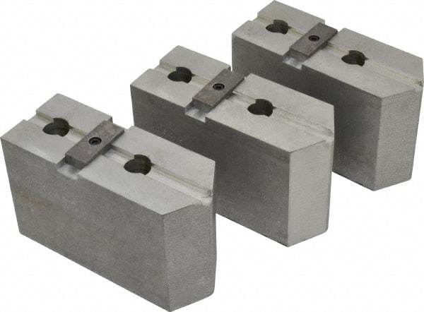 Abbott Workholding Products - 15 to 18" Chuck Capacity, Tongue & Groove Attachment, Square Soft Lathe Chuck Jaw - 3 Jaws, Aluminum, 3" Btw Mount Hole Ctrs, 6-1/2" Long x 2-1/2" Wide x 4" High, 1/2" Groove, 3/4" Fastener - Industrial Tool & Supply