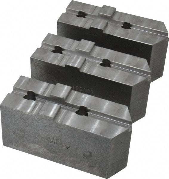 Abbott Workholding Products - 8" & Up Chuck Capacity, Tongue & Groove Attachment, Square Soft Lathe Chuck Jaw - 3 Jaws, Steel, 1-3/4" Btw Mount Hole Ctrs, 4" Long x 1-1/2" Wide x 2" High, 5/16" Groove, 3/8" Fastener - Industrial Tool & Supply