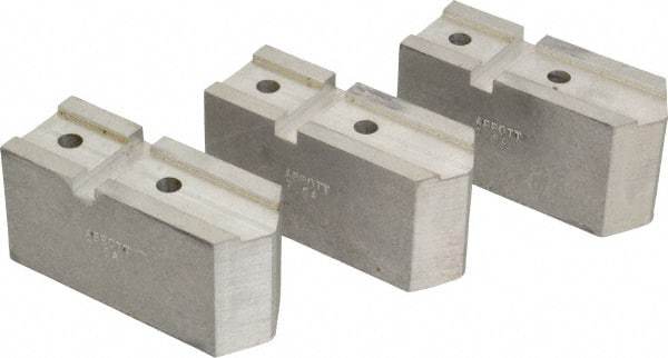 Abbott Workholding Products - 7-1/2" Chuck Capacity, Serrated Attachment, Square Soft Lathe Chuck Jaw - 3 Jaws, Aluminum, 1-11/16" Btw Mount Hole Ctrs, 4" Long x 1-1/2" Wide x 2" High, 0.866" Groove, 5/16" Fastener - Industrial Tool & Supply