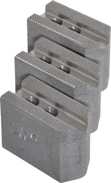 Abbott Workholding Products - 4" & Up Chuck Capacity, 1.5mm x 60° Serrated Attachment, Square Soft Lathe Chuck Jaw - 3 Jaws, Aluminum, 0.5512" Btw Mount Hole Ctrs, 2" Long x 1" Wide x 1-1/2" High, 0.3937" Groove, 0.315" & 8mm Fastener - Industrial Tool & Supply